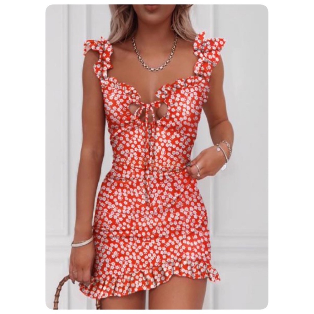 Red floral mini dress